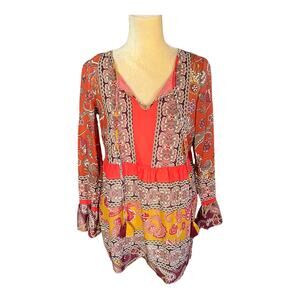 Linea Tesini Boho Peasant Blouse Top Tunic Size US 2